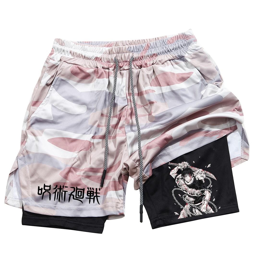 

Аніме Performance Shorts Toji Printed Men GYM Casual Sports Shorts Workout Running Mesh 2 In 1 Sport Short Pants M
