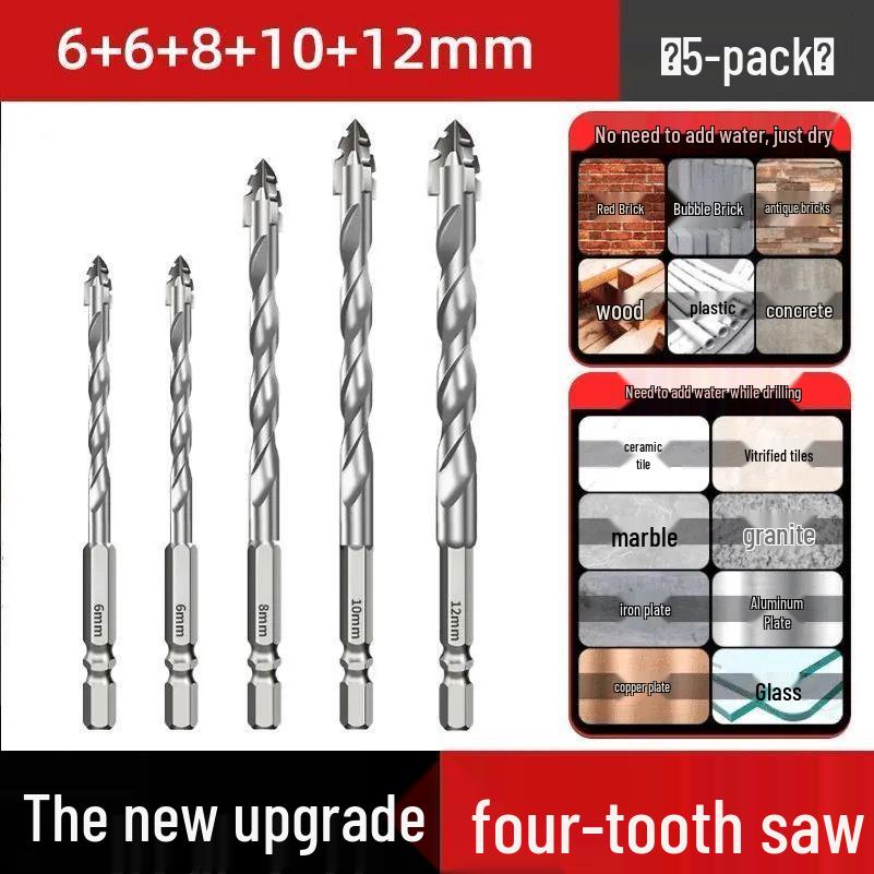 Čtyřbřitý zoubkovaný vrták na dlaždice, beton a sklo