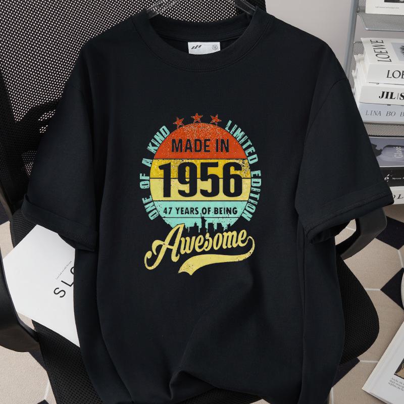 

1956 70th Birthday Gift Graphic Tops Male Oversized Clothing Loose Short Sleeve Tees High-Quality 260g Cotton T-Shirt for Men S разноцветный