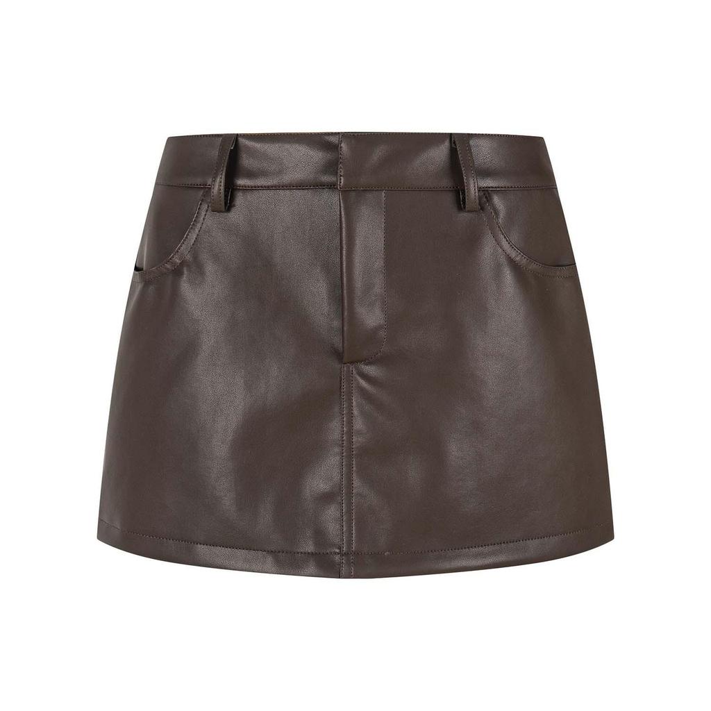 UNBDNS High-Waisted Leather Mini Skirt: Women's 2026 A/W Slim Anti-Exposure A-Line Design