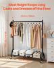 Clothes Rack, Rolling Clothing Garment Rack with Hanging Rod and Side Hooks, 90 kg Load Capacity, Heavy Duty Carbon Steel Clothing Racks with Wheels,
