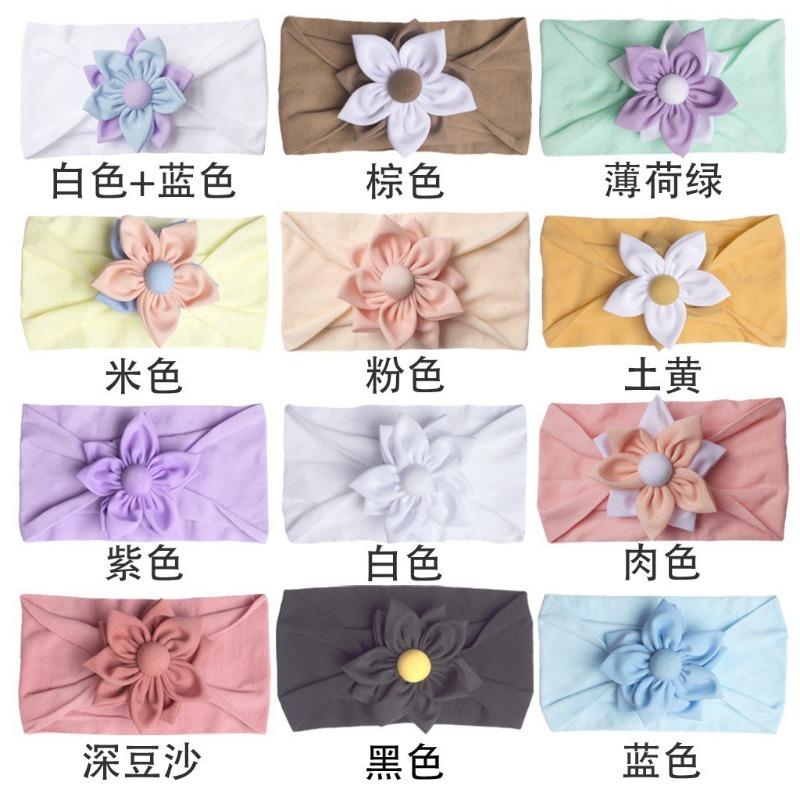 New children's headband, baby soft solid color flower nylon headscarf, thin breathable baby hair accessories