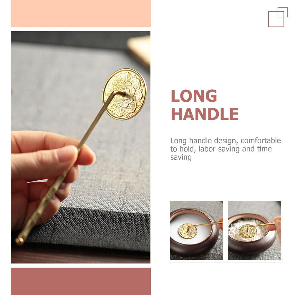 All Copper Long Handle Gray Press Incense Burner Accessory Ash Presser Seal Stick Holder Pressing Tool Supply Spoon