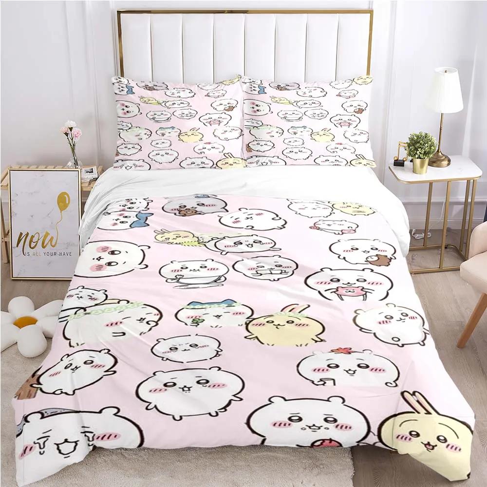 Cartoon Chiikawa Pattern Quilt Cover Pillowcase Two or Three Piece Multi Size Duvet Cover Bedding Sets Christmas Gift