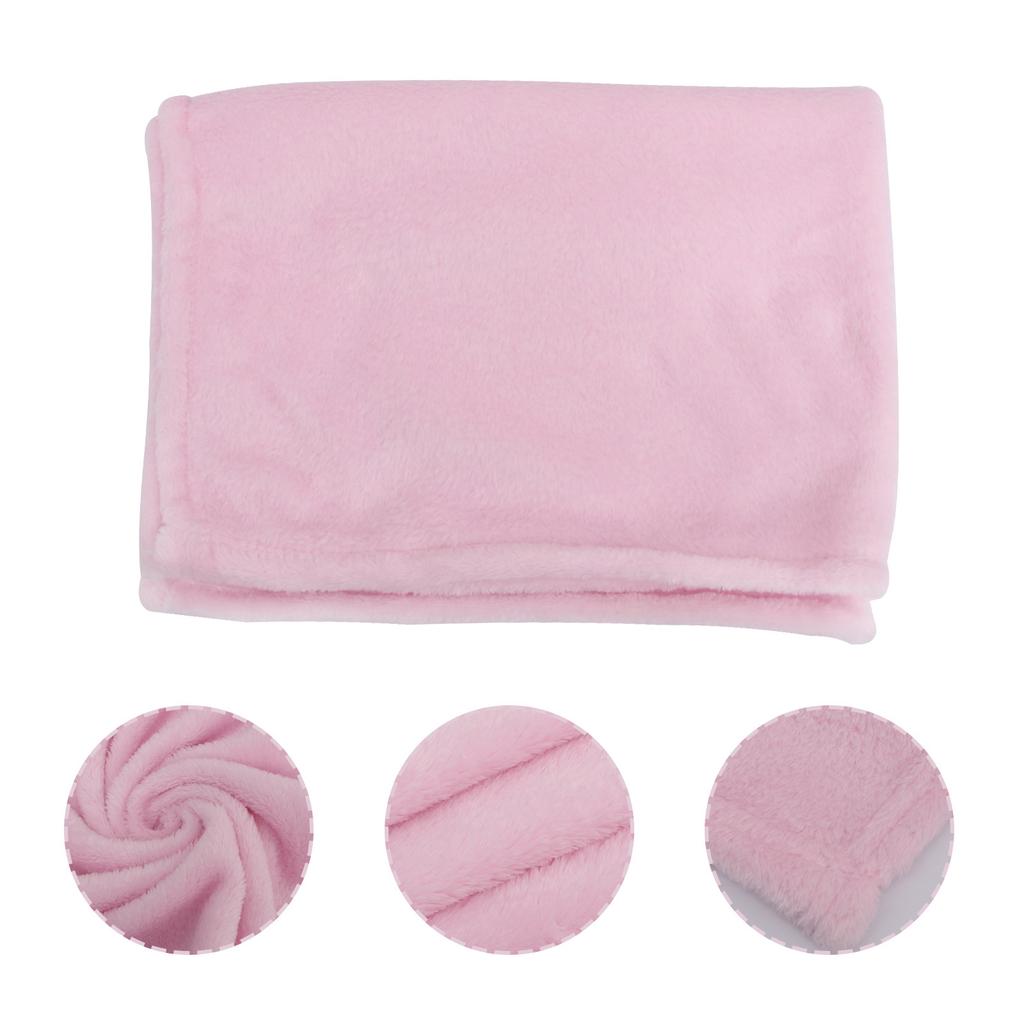 Flannel Pet Blanket Premium Fleece Cozy Warm Bedding For Small Animals Lightweight Solid Color Pink