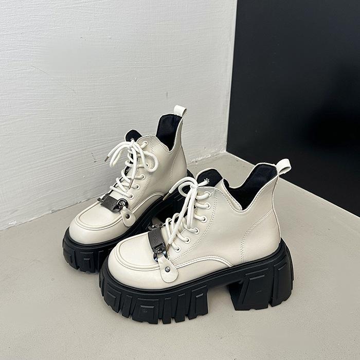 

Американские ретро туфли на толстом высоком каблуке, маленькие кожаные туфли, осенне-зимняя модная платформа, короткие ботинки, женские ботинки Мартин на шнуровке в британском стиле 39 бежевый