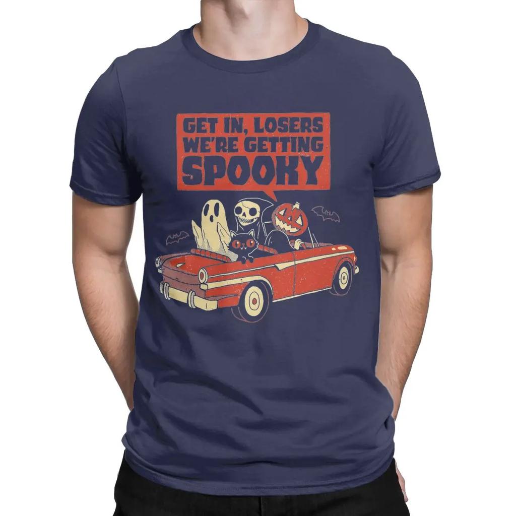 Getting Spooky Pumpkin Halloween Cat Men T Shirts Funny Tees Short Sleeve O Neck T-Shirt Cotton Classic Clothing