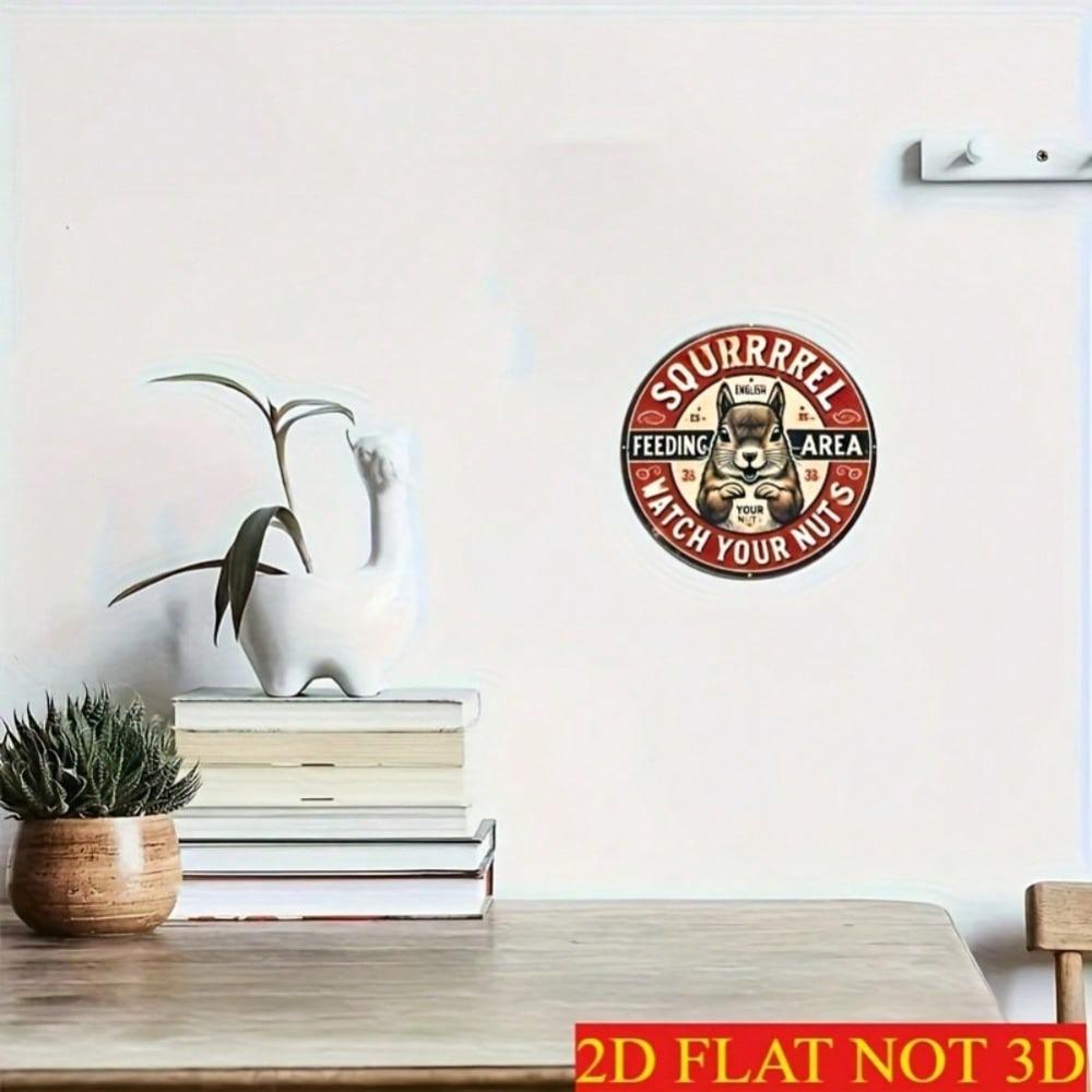 Squirrel Feeding Sign Retro Humorous 8X8 Inch Metal Tin Sign for Outdoor Garden Wall Decor