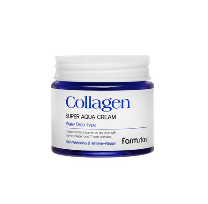 FARM STAY Krem Collagen Super Aqua 80ml Typ Kropel Wody / Nawilżający krem do twarzy z kolagenem o działaniu wybielającym i regenerującym