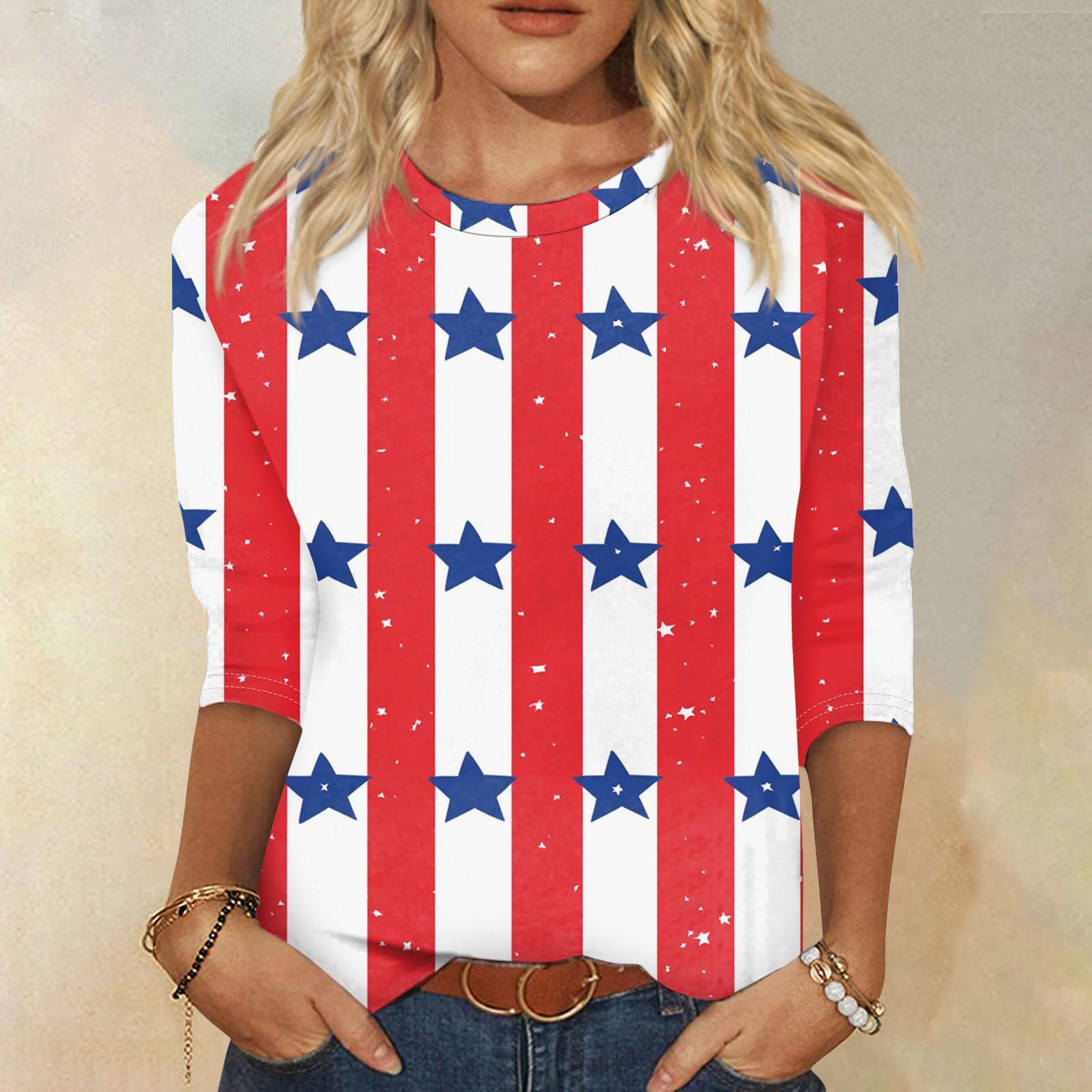 

Женская мода повседневная рубашка с круглым вырезом и принтом в виде семиточечного рукава XXXL красный