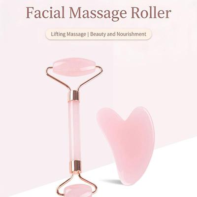 Rosenquarz Rollenmassagegerät Set (Gesichtsroller-Massagegerät ohne Jade)