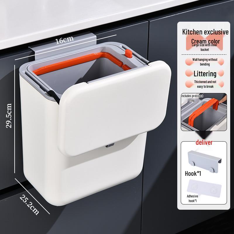 Wall-Mounted Kitchen Waste Bin with Lid - Ideal for Food Waste, Living Room, Bathroom, or Hanging Storage.