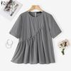 ZANZEA Women Casual Round Neck Loose Summer Cotton Short Sleeve T-Shirts