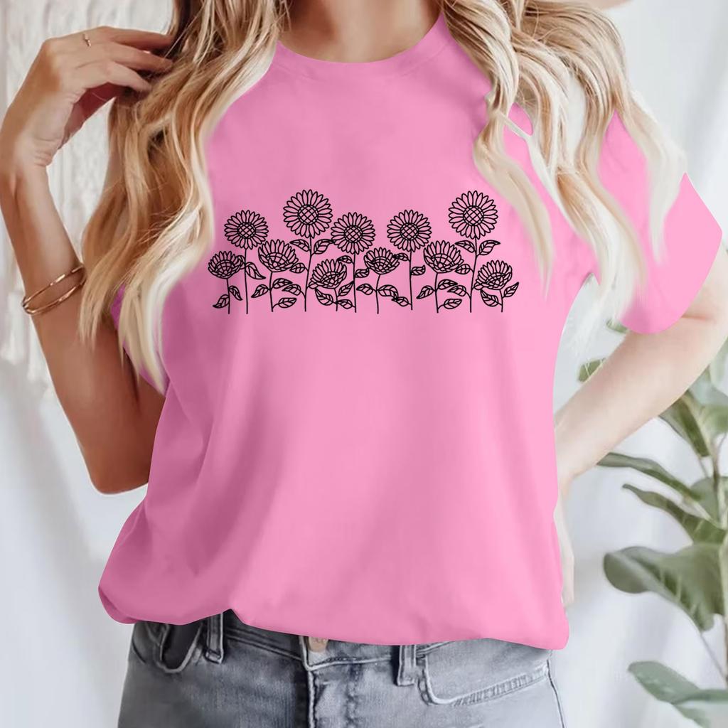 Lässiges bedrucktes T-Shirt für Damen, Rundhalsausschnitt, Pullover, kurzärmelig