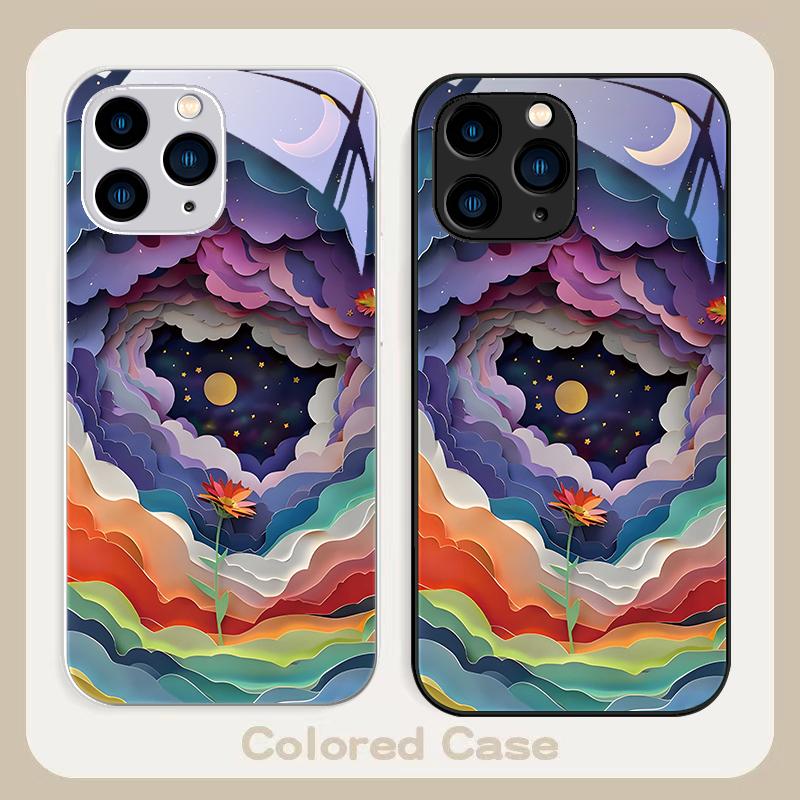 Colorful Night Flowers Purple For Iphone 16 Plus 15 14 13 12 Mini 11 Pro Max X XS XR 7 8 Plus 2022 Tempered Glass Phone Case
