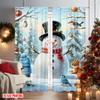 Set Of 2 Flat Printing Merry Christmas Curtains Winter Snowman Versatile Durable Polyester Without Electricity Festive Curtain