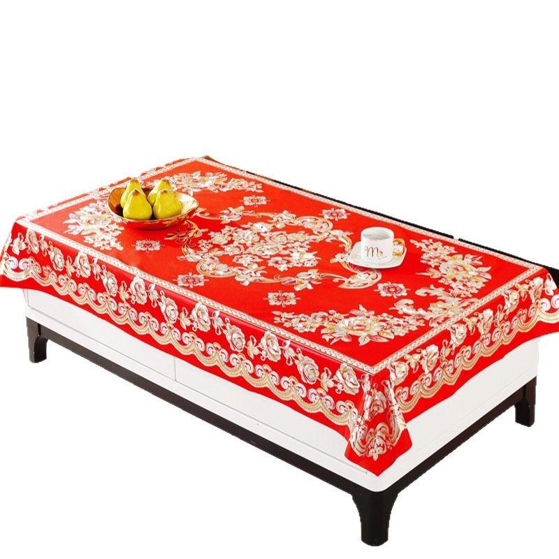 Waterproof And Oil-Proof Red Bronzing Anti-Scalding Coffee Table Tablecloth Leave-In Rectangular Household Living Room Tablecloth