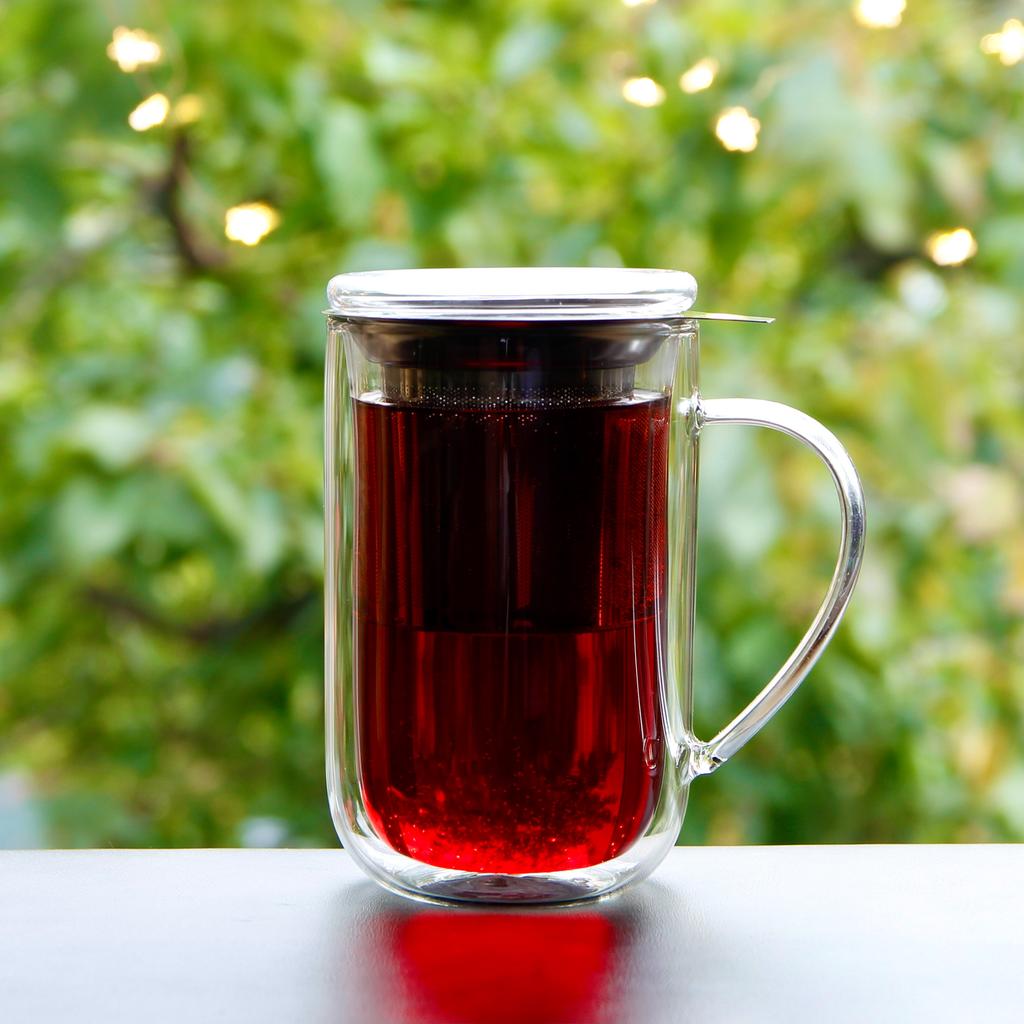 Winter Tea Mug Thermal Glass With Infuser And Steel Strainer