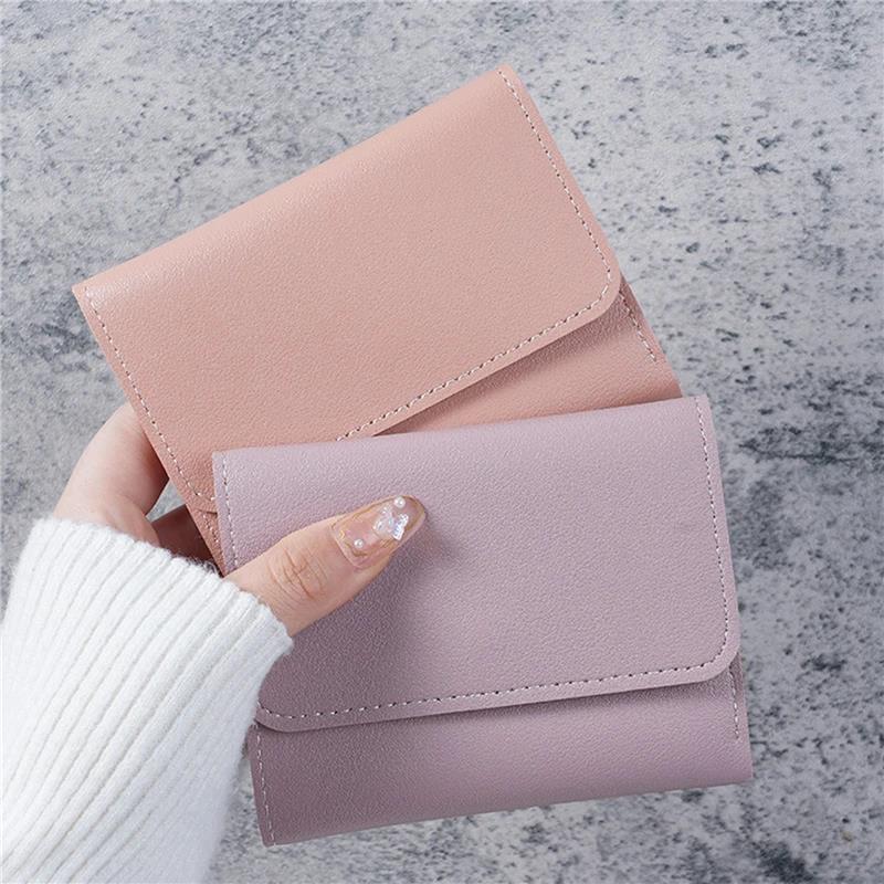 Slim Minimalist Women's Wallet - Ultra-Thin Multi-Function Coin Purse Solid Color Elegant Short Handbag Holder