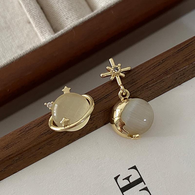 

Серьги-гвоздики из натурального опала с пентаграммой «солнце и луна», женские, легкие, роскошные, высокого класса, нишевые, асимметричные