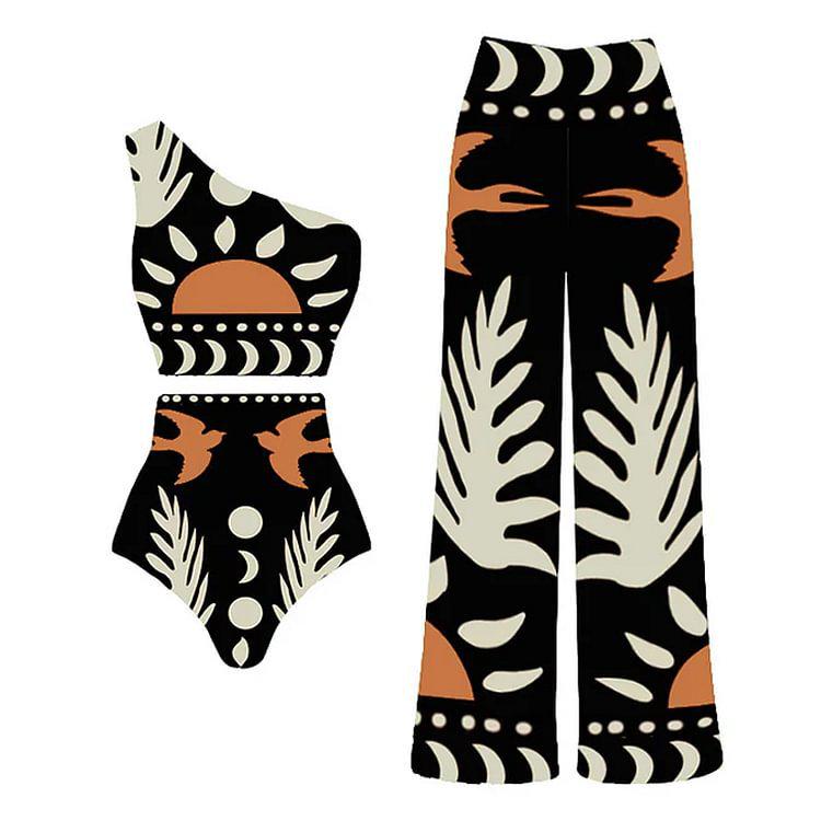 

Европейская и американская мода Сексуальный купальник с сетчатым принтом: Женский комплект-тройка с разрезами и брюками. Small