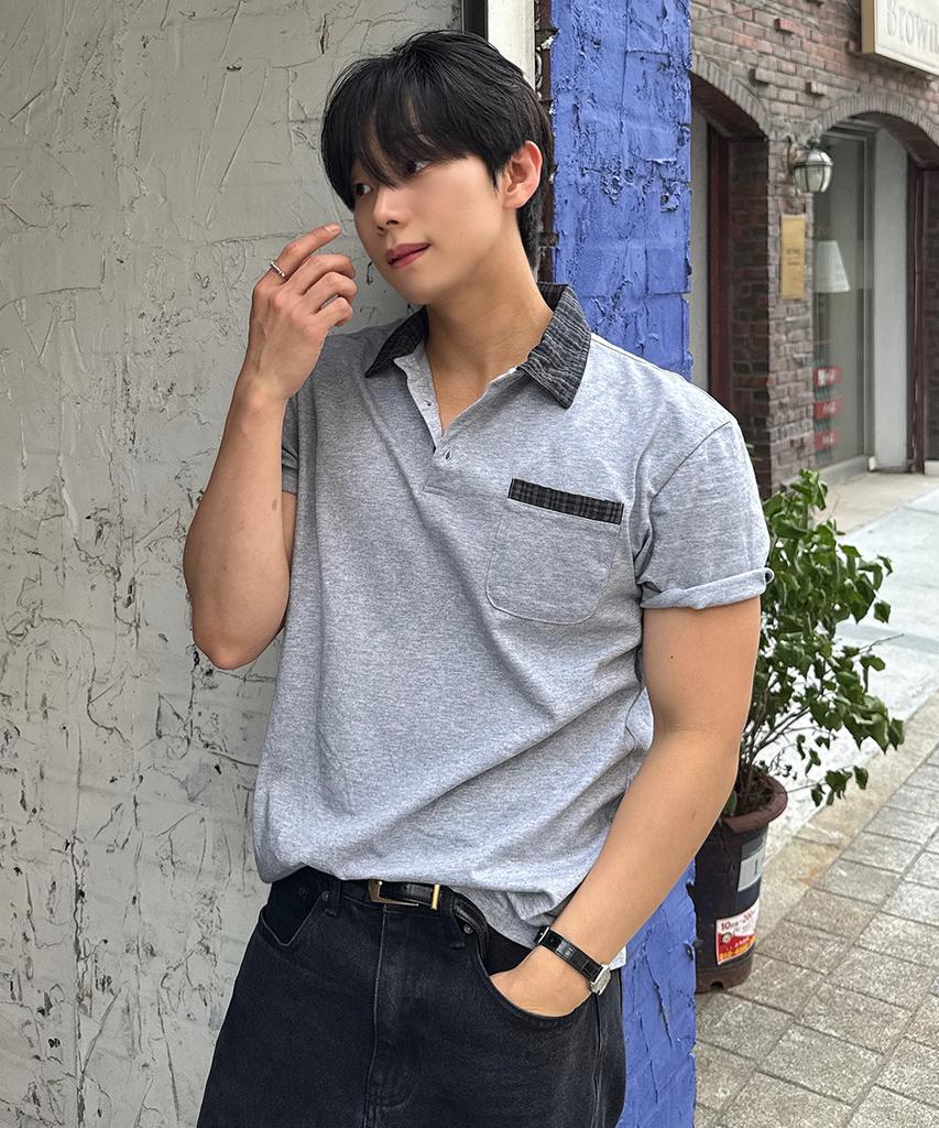 INTEMPOMOOD Noble Check Collar T-Shirt: 2 Colors