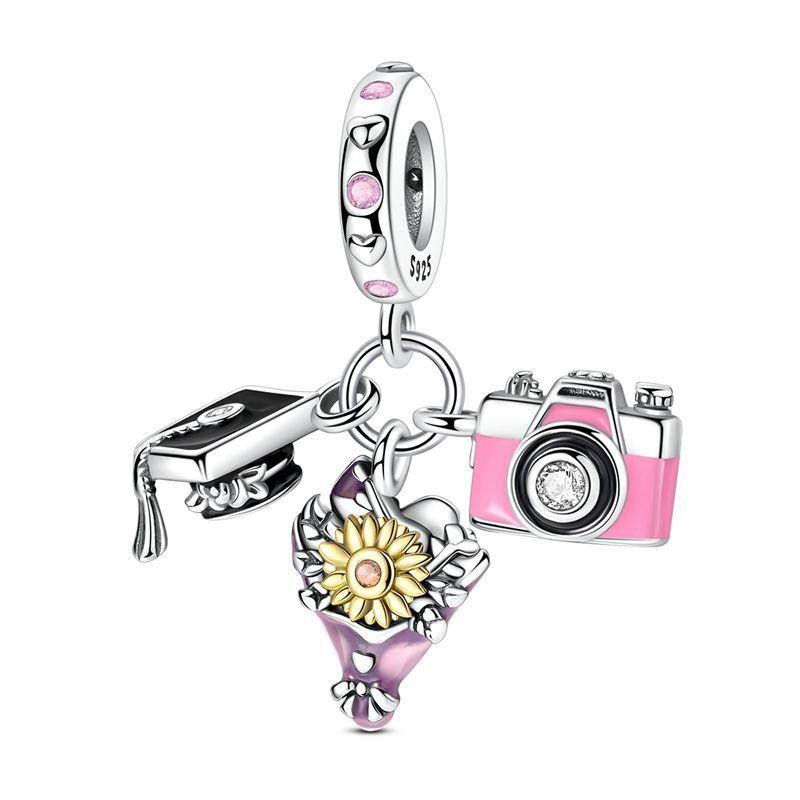 New Copper Graduation Season Charms Beads Mortarboard Happy Graduation Pendants Fit Bracelet Diy Fine Jewelry Gift