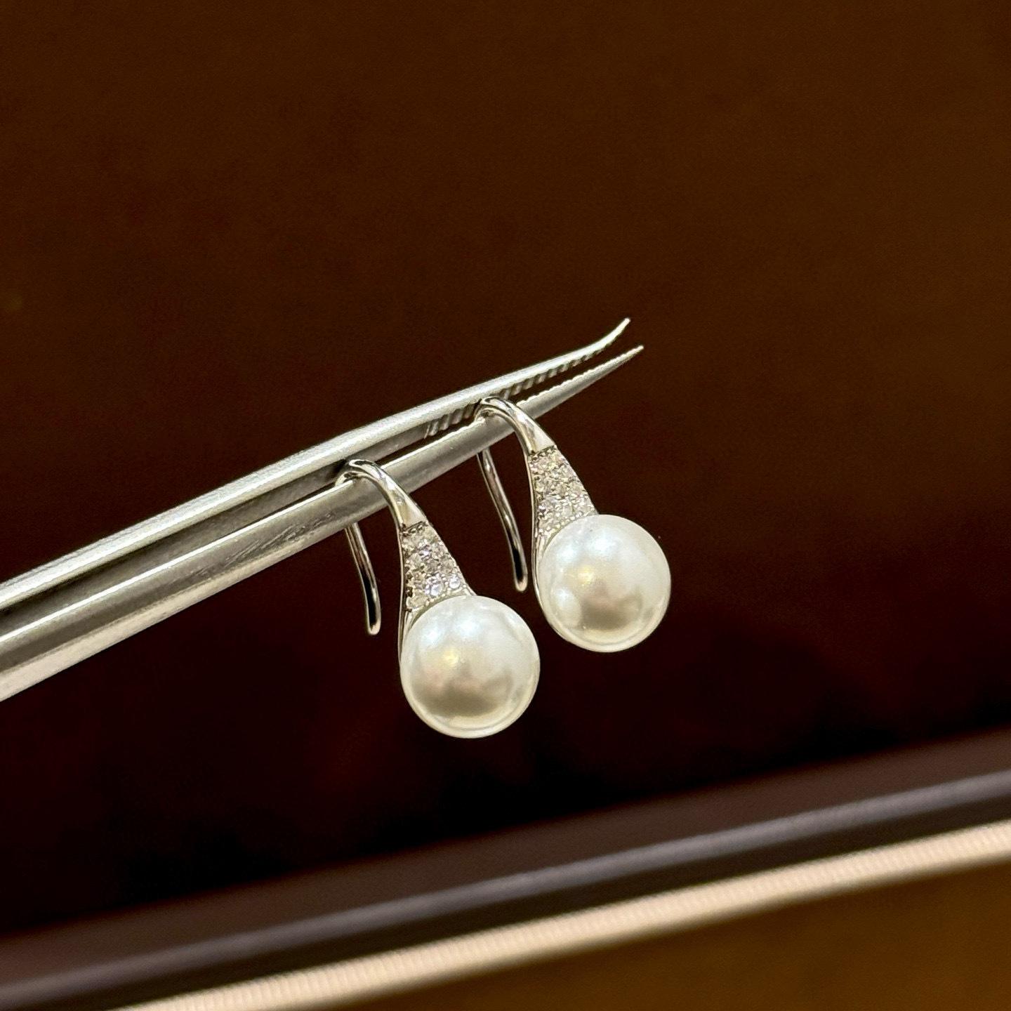 

New Vintage 100% Pure 925 Sterling Silver Earrings Pave Aaa Zircconia Artificial Pearls Ear Stud For Women Luxury Fine Jewelry