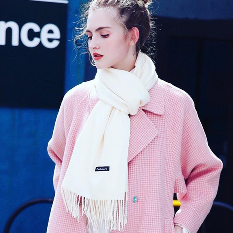Thick Cashmere Solid Color Shawl Warm Scarf with Tassels Gifts for Women