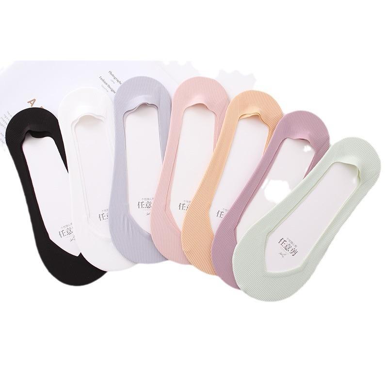 Women's Ice Silk Boat Socks, Cotton Sole, Low Top, Shallow Top, Invisible Socks, Sweat-absorbing, Anti-slip, Non-dropping Heel Short Socks