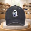 Ghost Holding Phone Print Washed Denim Baseball Cap Streetwear Adjustable Unisex Casual Hat