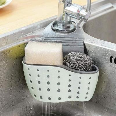 Küchenspüle Caddy Schwammhalter Silikon-Kunststoff Seifenhalter Hängender verstellbarer Riemen Wasserhahn Caddy mit Abflusslöchern zum Trocknen