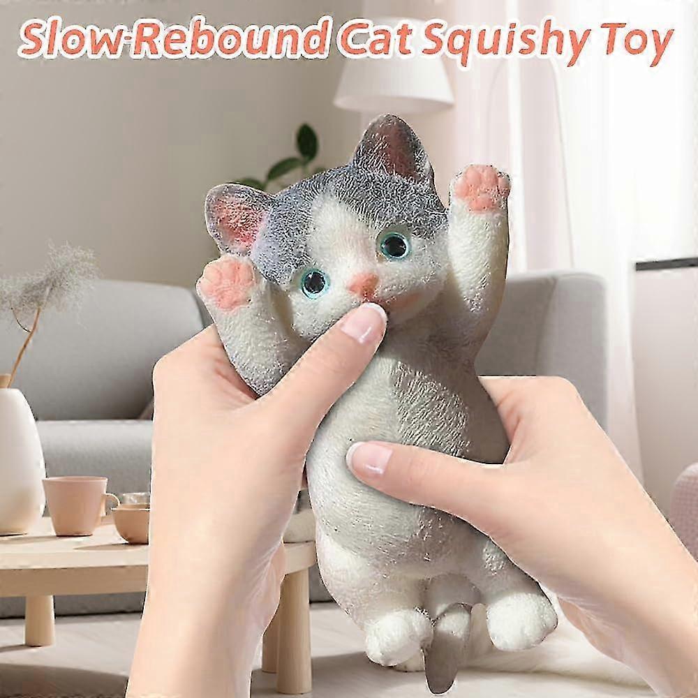 2-Pack Taba Cat Squishy for Kids Adults, Furry Chubby Cat Squishies Toys for Stress Relief, Super Soft Squeeze Fidget Toy 25-26s