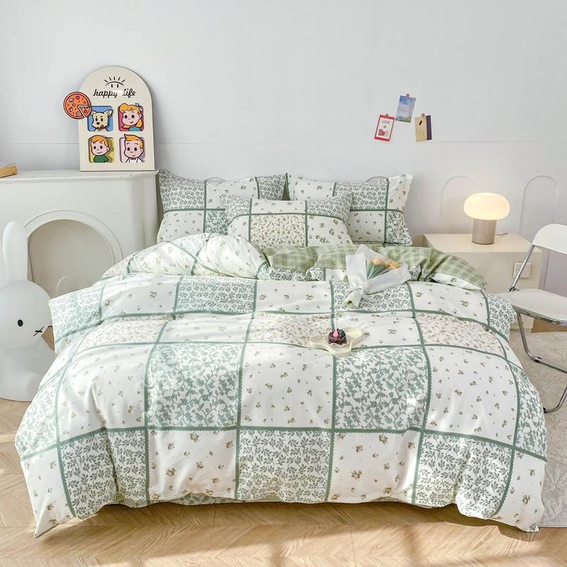 Floral Plants Duvet Cover Set 100% Cotton 3Pcs Blue Quilt Cover with 2 Pillowcases Skin-friendly Soft Bedding Set for All Season