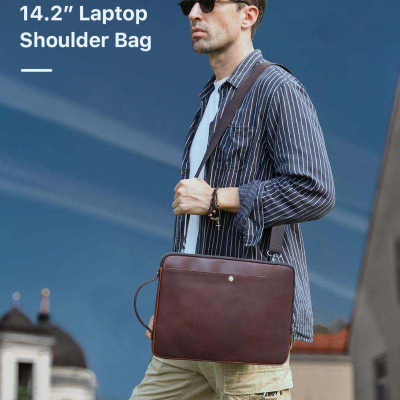 Genuine Leather Laptop Bag For MacBook Pro 14.2 Multi-Functional Crossbody Handheld