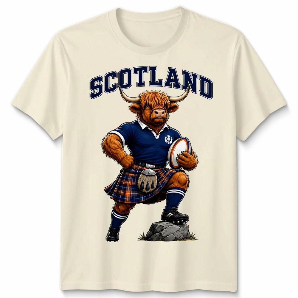 T-shirt Unisex Scozzese Mucca delle Highlands Fan della Scozia Maglietta Grafica da Rugby