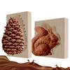 3D Cookie Stamp Mold 2 Pieces Wooden Cookie Cutter Squirrel And Pine Cone Shaped Cookie Mold Reusable Christmas Baking Mold