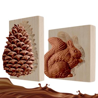 3D Keksstempelform 2 Stück Holz Ausstecher Eichhörnchen und Tannenzapfen Form Keksform Wiederverwendbare Weihnachten Backform