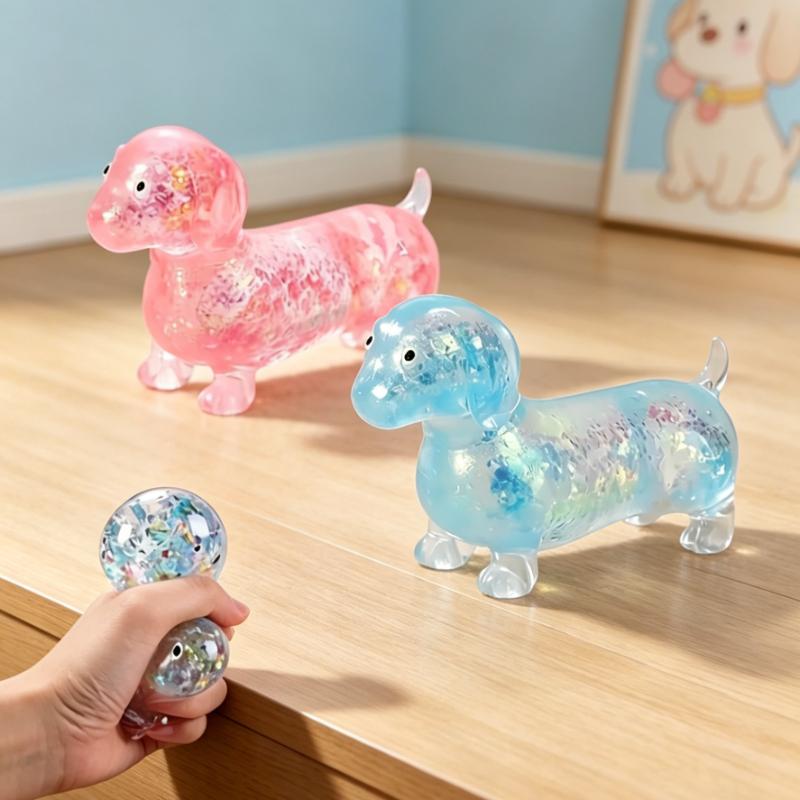 Glitzer Dackel Squishy Quetschspielzeug Transparent Gefüllt Pailletten Quetschen Stressabbau Spielzeug Niedlicher Hund Fidget Anti-Angst Spielzeug