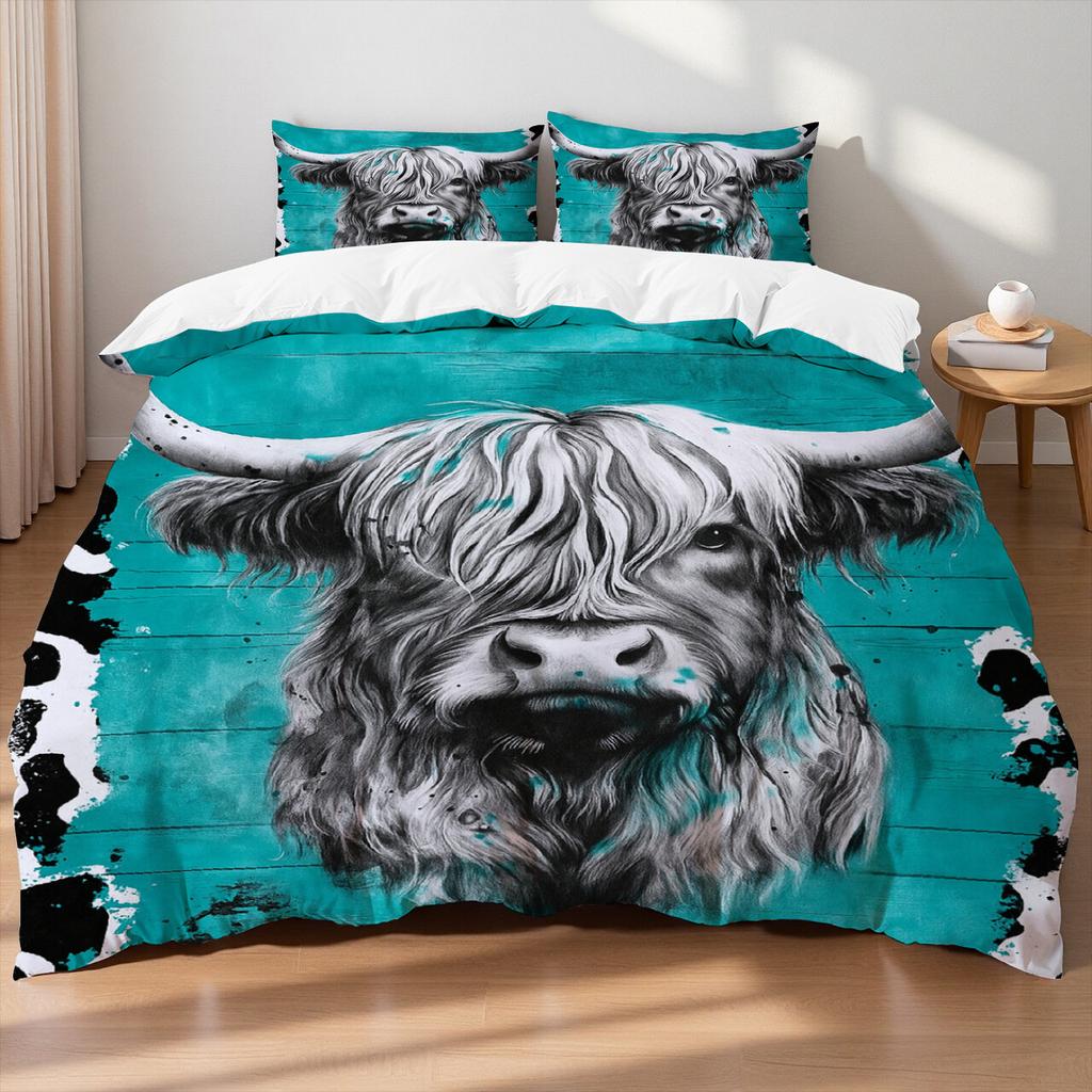 Elephant & Highland Cow Style Digital Printing Cotton Fabric Bedding Set Duvet Cover Linen Fitted Sheet Pillowcases Home Textile