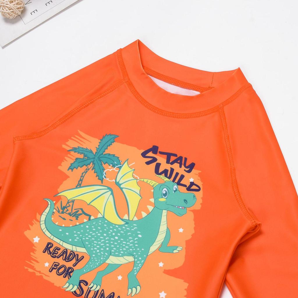 Boys' Long Sleeve Graffiti Print Swimsuit - 2025 Two-Piece Set