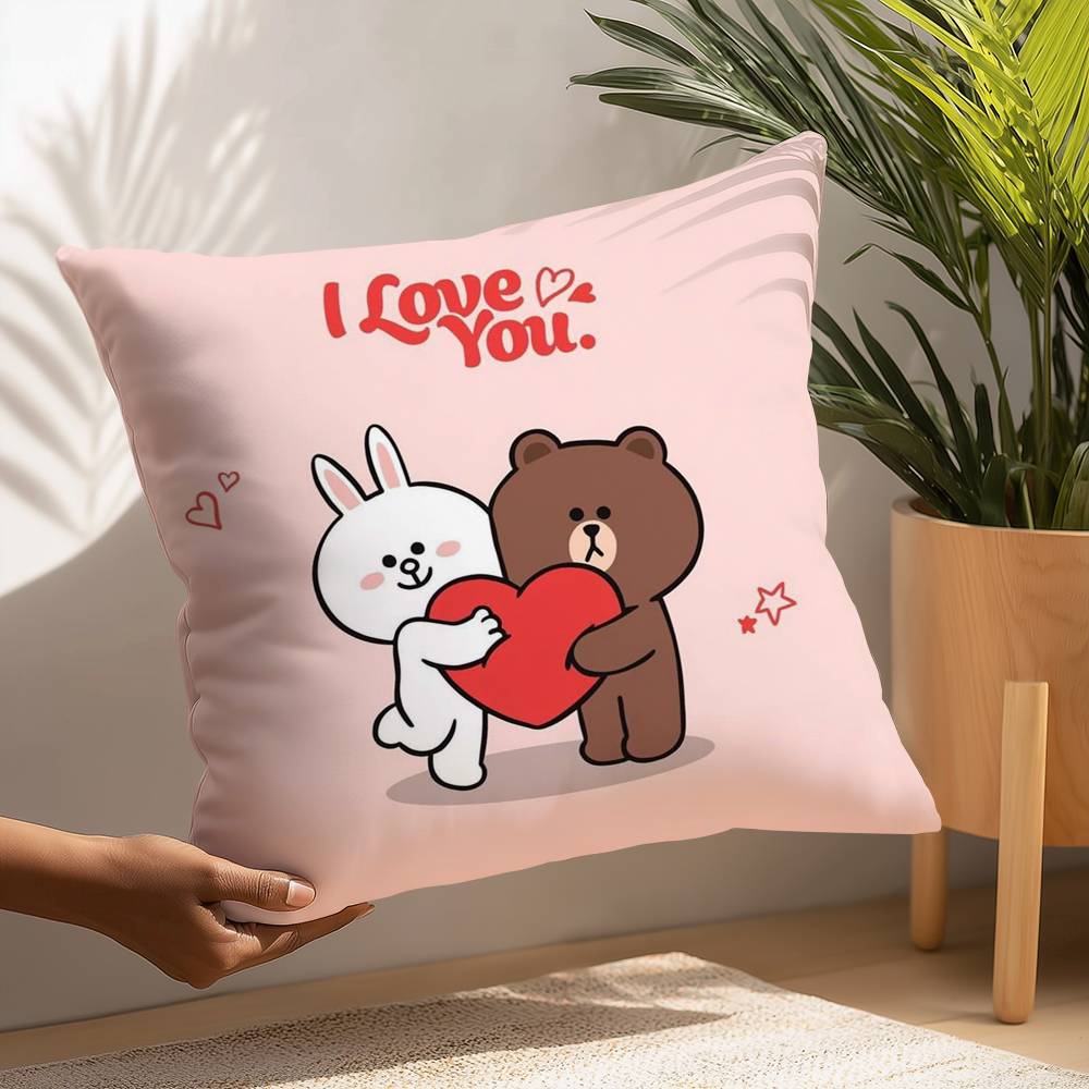 B-Brown Bear and C-Cony Pillow Case Plush Fabric Soft  Pillowcase Double Sided Print Cushion Cover Household Gifts