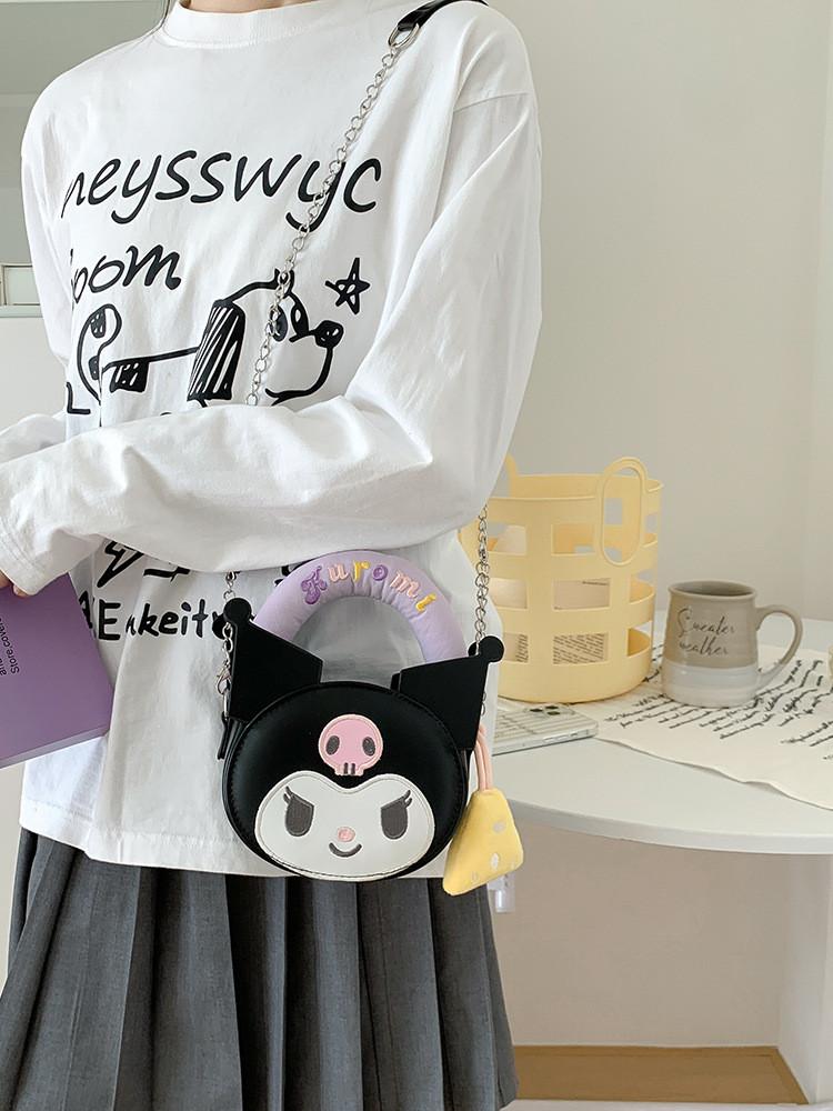 Kuromi Cartoon Mini Shoulder Bag Pu Material With Zipper Closure For Daily Use
