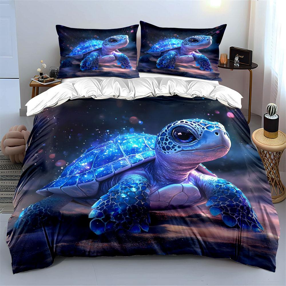 Dreamy Glowing Blue Sea Turtle Bedding Set For Kids Luxury Gift 3Pcs Digital Print Comforter Set Soft Comfortable Breathable