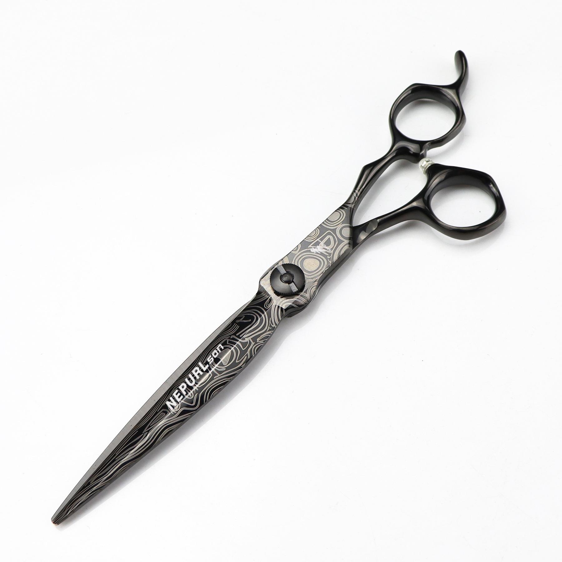 Napson 7 Black Damascus Steel Hairdressing & Thinning Scissors Set