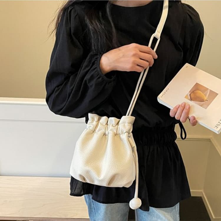 Lychee Pattern Drawstring Bucket Bag Women's Crossbody Shoulder Bag