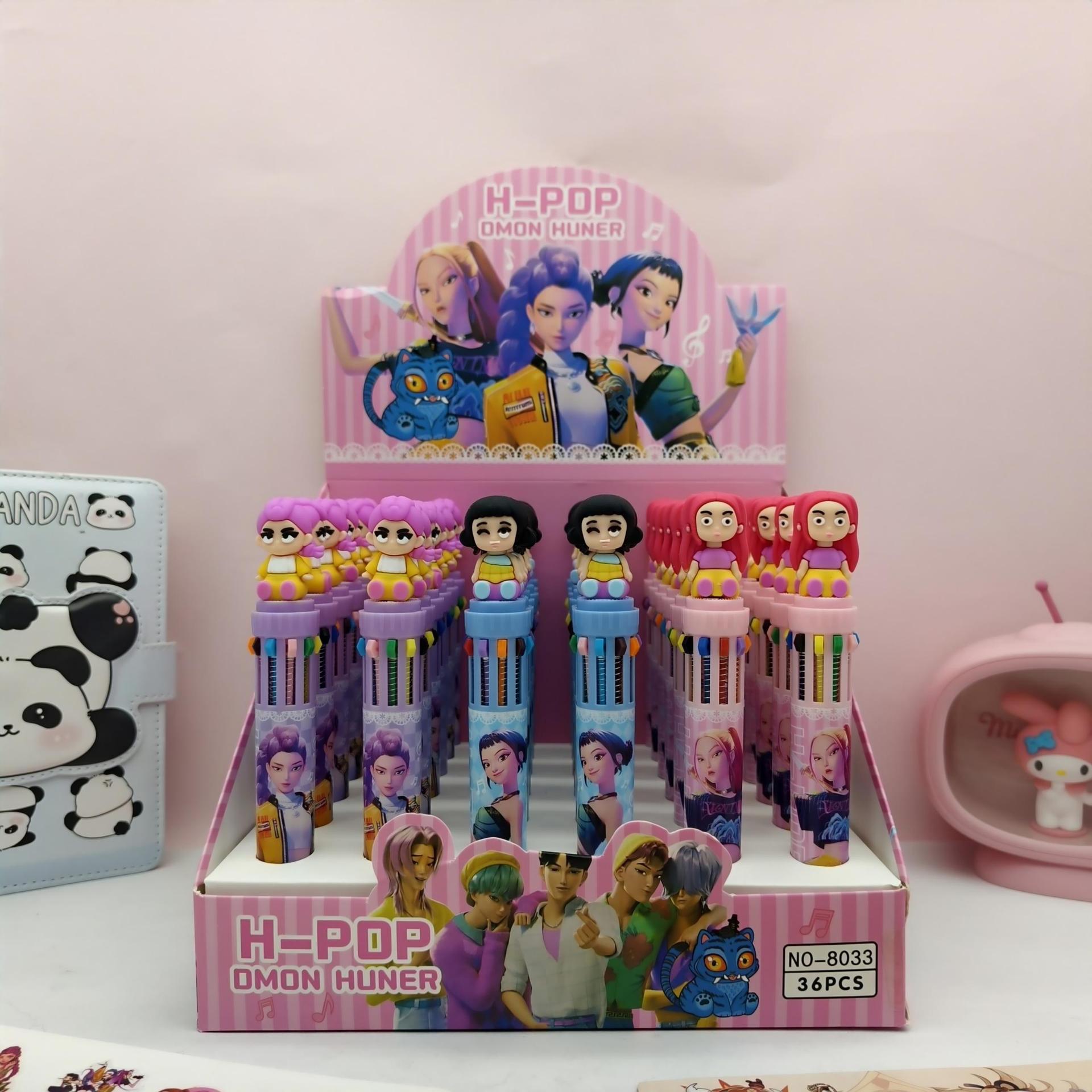 Demon Hunter K-POP 10-Color Ballpoint Pen: Cute Cartoon Design for Students and Journaling Girls