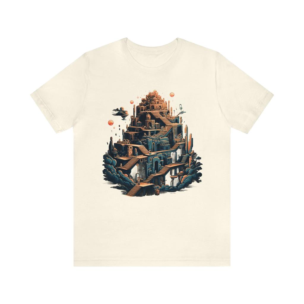 MC Escher Inspiriertes Treppenhaus T-Shirt - Verblüffende Geometrische Retro Streetwear Hochwertiges Rundhals Kurzarm Herren T-Shirt