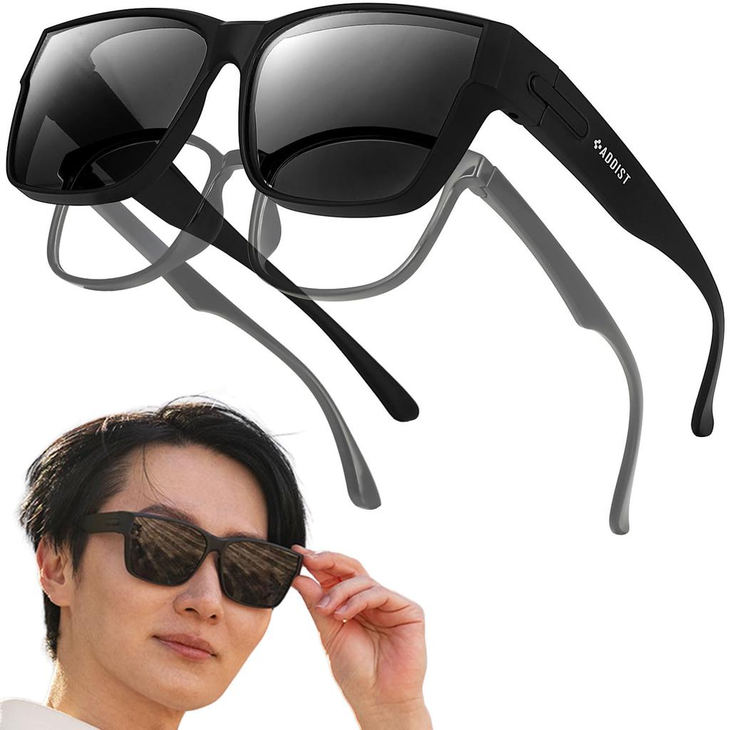 ADDIST Polarized Sunglasses for Fits Oversized Glasses Men's Ultra-Lightweight Over-the-Eye Driving, (Matte Black)