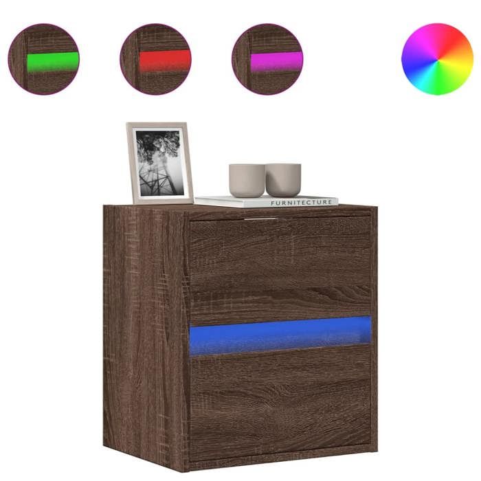 VidaXL Meuble TV mural avec lumières LED chêne marron 41x31x45 cm, meuble TV suspendu au mur, unité TV flottante, support TV 852283